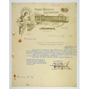 [HANDELSKORRESPONDENZ]. Brief der künstlerischen und lithografischen Werke von A. Pruszyński in Krakau an die Mineralwasserfabrik....