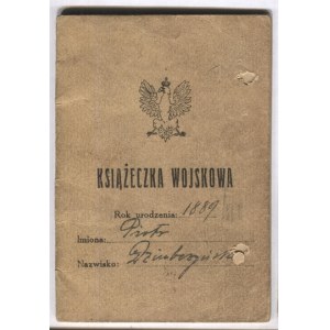 KSIĄŻECZKA wojskowa. Brožúra vydaná na meno Piotra Dziubczyńského z Dublian v roku 1923.