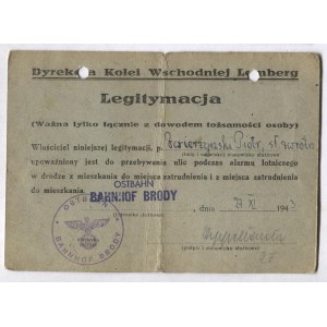 LEGITIMATE (Ausweis) issued by the Directorate of Eastern Railways (Ostbahndirektion) Lemberg to senior switchman Peter Z...