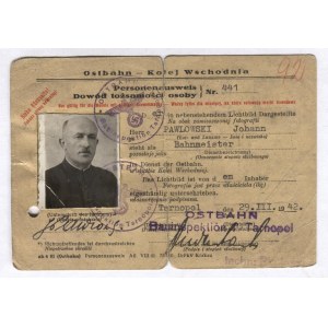 PERSONENAUSWEIS. Identity card of a person. Document issued to railwayman Jan Pawlowski of Ternopil dn....