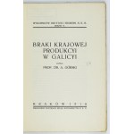 GÓRSKI A[ntoni] - Braki krajowej produkcyi w Galicyi. Kraków 1916. centralny Biuro Wydawnictw NKN. 8, s. 123, [3]...