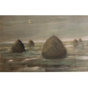 Piotr Gogolewski, Nocturnal Landscape with Haystacks