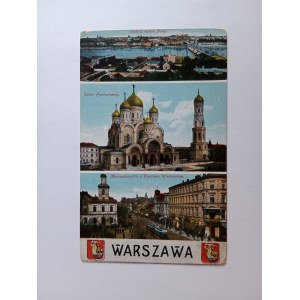 POCZTÓWKA WARSZAWA 3 WIDOKI PRAGA SOBÓR PRAWOSŁAWNY ULICA MARSZAŁKOWSKA PRZEDWOJENNA 1918 R
