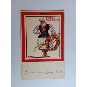 POSTCARD POLESZUCZKA FOLK COSTUMES TSL A GR O KRAKÓW ST. ŚW ANNY STREET PRE-WAR