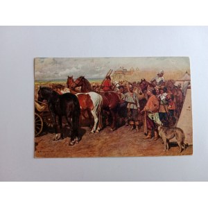 POSTCARD PIOTROWSKI PAN REGIMENT HORSES PAINTING PRE-WAR