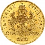 Austria 8 Florins- 20 Francs 1881