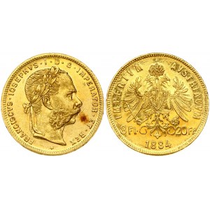 Austria 8 Florins- 20 Francs 1884