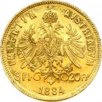 Austria 8 Florins- 20 Francs 1884