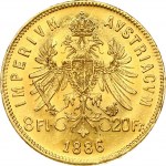Austria 8 Florins- 20 Francs 1886