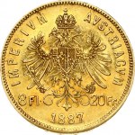 Austria 8 Florins- 20 Francs 1887