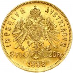 Austria 8 Florins- 20 Francs 1888