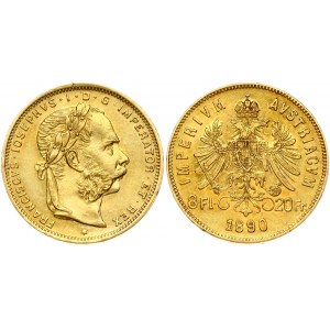 Austria 8 Florins- 20 Francs 1890