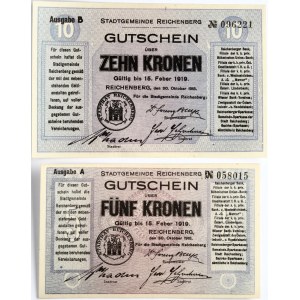Reichenberg 5 & 10 Kronen 1919 Lot of 2 Notgelds