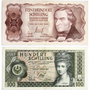 Austria 100 Schilling 1969 & 500 Schilling 1965 Lot of 2 Banknotes