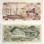 Austria 100 Schilling 1969 & 500 Schilling 1965 Lot of 2 Banknotes