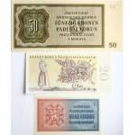 Czechoslovakia 1, 20 Korun 1946-1949 & Bohemia and Moravia 50 Korun 1944 Lot of 3 Banknotes