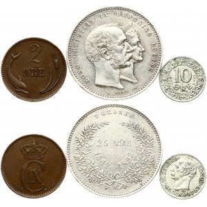 Denmark 2 Øre - 2 Kroner 1892-1907 Lot of 3 Coins