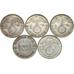 Germany 2 Reichsmark 1934-1939 Lot of 5 Coins