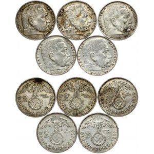 Germany 2 Reichsmark 1937-1939 Lot of 5 Coins