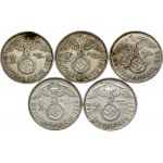 Germany 2 Reichsmark 1937-1939 Lot of 5 Coins