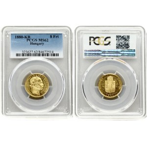 Hungary 8 Forint - 20 Francs 1880 KB PCGS MS62 ONLY 2 COINS IN HIGHER GRADE