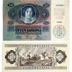 Austria 50 Kroner 1914 & Hungary 50 Forint 1989 Lot of 2 Banknotes