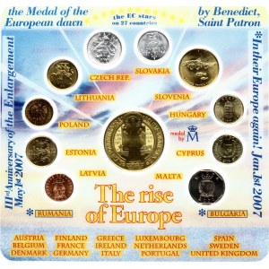 Italy Set 2007 The Rise of Europe with 10 coins and St.Benedict Medal