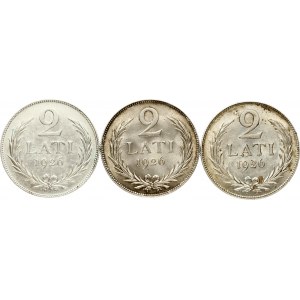 Latvia 2 Lati 1926 Lot of 3 Coins