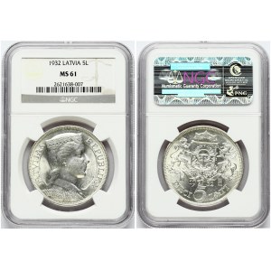 Latvia 5 Lati 1932 NGC MS 61