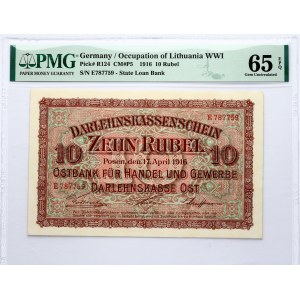 Darlehnskasse Ost 10 Rubel 1916 Posen PMG 65 Gem Uncirculated EPQ