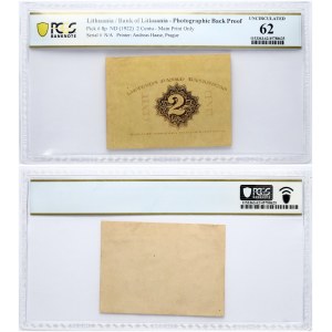 Lithuania 2 Centu ND (1922) Photo Back Proof PCGS 62 UNC