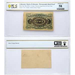 Lithuania 5 Centai ND (1922) Photo Back Proof PCGS 58 Ch AU