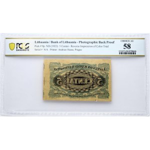 Lithuania 5 Centai ND (1922) Photo Back Proof PCGS 58 Ch AU