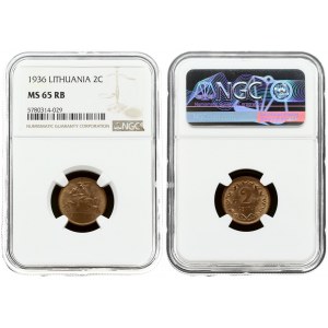 Lithuania 2 Centai 1936 NGC MS 65 RB ONLY ONE COIN IN HIGHER GRADE