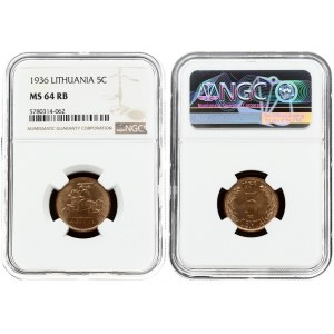 Lithuania 5 Centai 1936 NGC MS 64 RB