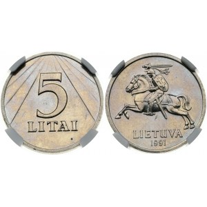 Lithuania 5 Litai 1991 NGC MS 66