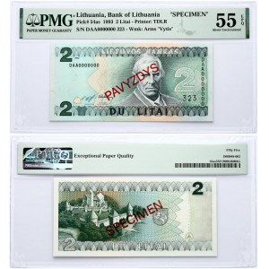 Lithuania 2 Litai 1993 Valančius PAVYZDYS/SPECIMEN PMG 55 About Uncirculated EPQ