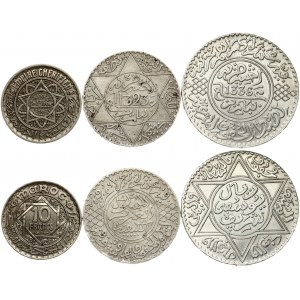 Morocco 10 Francs, 5, 10 Dirhams 1323 (1905) - 1366 (1947) Lot of 3 Coins