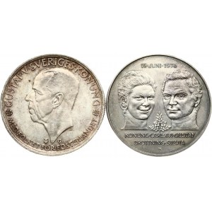 Sweden 5 Kronor 1935 Riksdag & 50 Kronor 1976 Royal Wedding Lot of 2 Coins