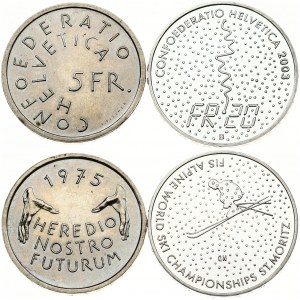 Switzerland 5 & 20 Francs 1975-2003 Lot of 2 Coins