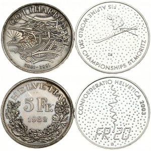 Switzerland 5 Francs 1982 & 20 Francs 2003 Lot of 2 Coins