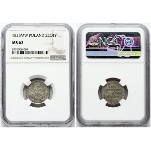 Russia For Poland 15 Kopecks - 1 Zloty 1835 MW (R) NGC MS 62