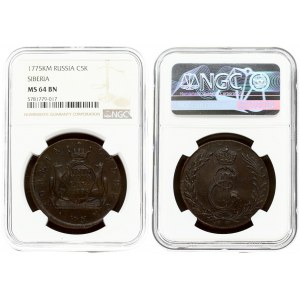 Russia 5 Kopecks 1775 КМ Siberia NGC MS 64 BN ONLY 4 COINS IN HIGHER GRADE