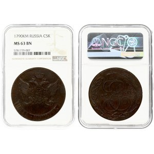 Russia 5 Kopecks 1790 KM NGC MS 63 BN ONLY 4 COINS IN HIGHER GRADE