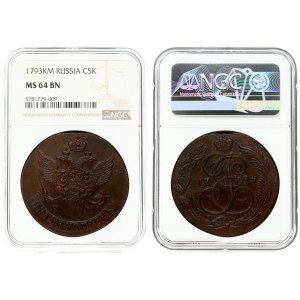 Russia 5 Kopecks 1793 KM NGC MS 64 BN ONLY 4 COINS IN HIGHER GRADE