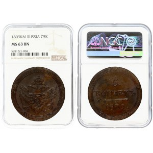 Russia 5 Kopecks 1809 KМ (R1)NGC MS 63 BN