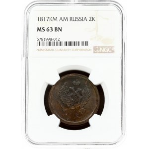 Russia 2 Kopecks 1817 КМ-AM NGC MS 63 BN