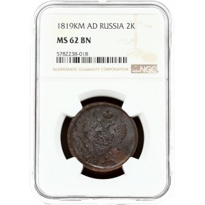 Russia 2 Kopecks 1819 КМ-АД NGC MS 62 BN