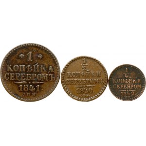 Russia 1/4 - 1 Kopeck 1840 - 1842 СПМ Lot of 3 Coins