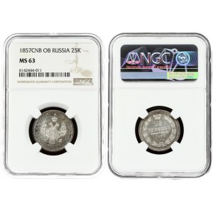 Russia 25 Kopecks 1857 СПБ-ФБ NGC MS 63